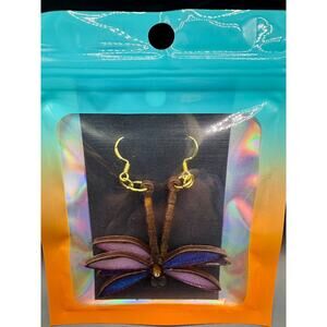 Dragonfly Earrings By Registered Cherokee Artist Eric Walters - Wood & Resin